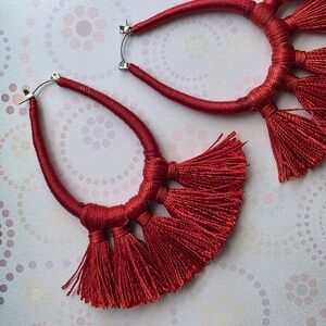 Red Tassel Hoop Earrings - Women Jewelry